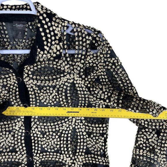 Chicos Travelers Collection 2/ L Black Sheer Gold Needle Stitch Button Up Jacket - Picture 11 of 16